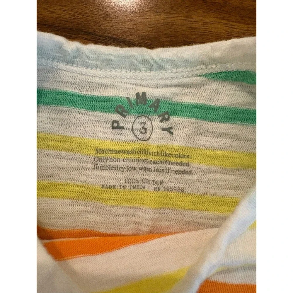 Primary Short Sleeve Pocket Tee, Rainbow Stripe, Size 3T